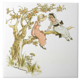 Zwei Mädchen in einem Baum Kate Greenaway Fliese