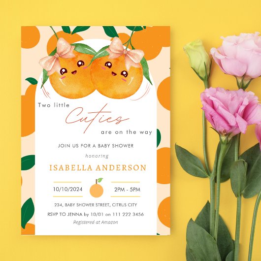 Zwei Mädchen kleine Süssen auf dem Weg Babydusche Einladung