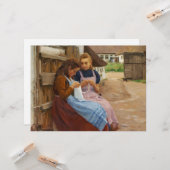 Zwei Mädchen mit Arbeit in einem Bauernhof Karte (Vorderseite/Rückseite Beispiel)