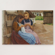 Zwei Mädchen mit Arbeit in einem Bauernhof