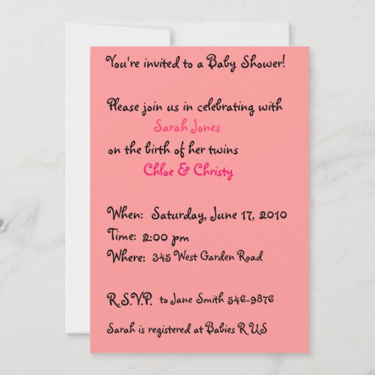 Zwei Mädchen mit Babydusche Einladung (Rückseite)