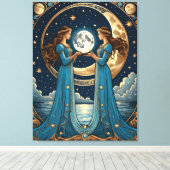 zwei Mädchen mit einem Fantasiemond Leinwanddruck (Insitu (Holzboden))