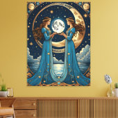 zwei Mädchen mit einem Fantasiemond Leinwanddruck (Insitu (Wohnzimmer))