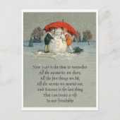 Zwei Mädchen mit Schneemann unter rotem Schirm Postkarte (Vorderseite)