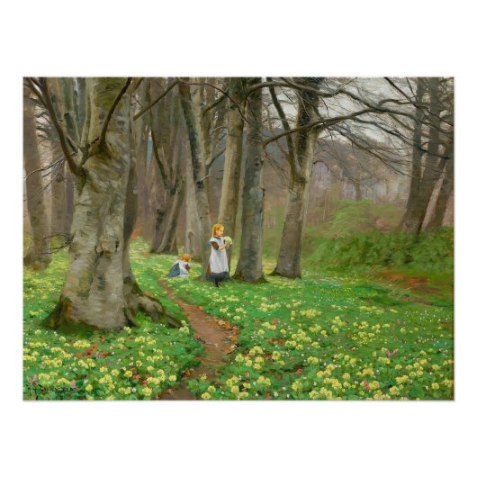 Zwei Mädchen pflücken im Frühjahrswald Blume Poster (Vorderseite)