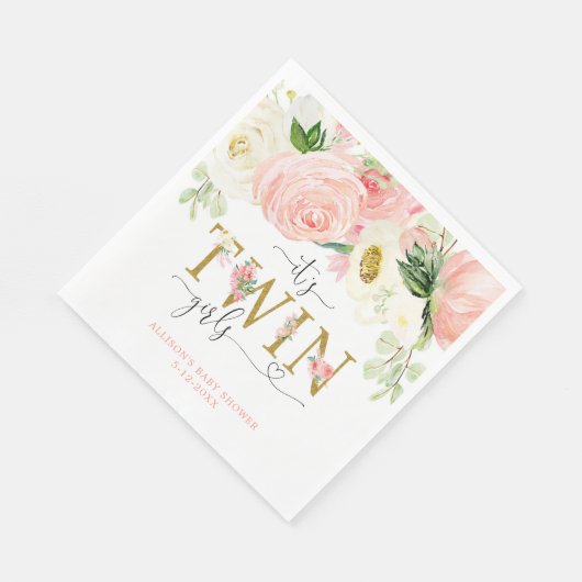 Zwei Mädchen rötlich-pinkfarbene Blütendusche Serviette (Ecke)