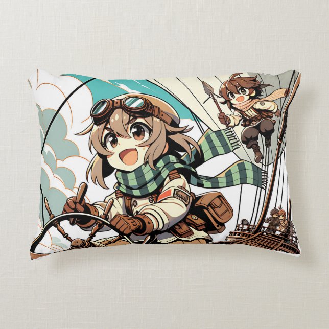 Zwei Mädchen segeln ein Schiff Dekokissen (Vorderseite)