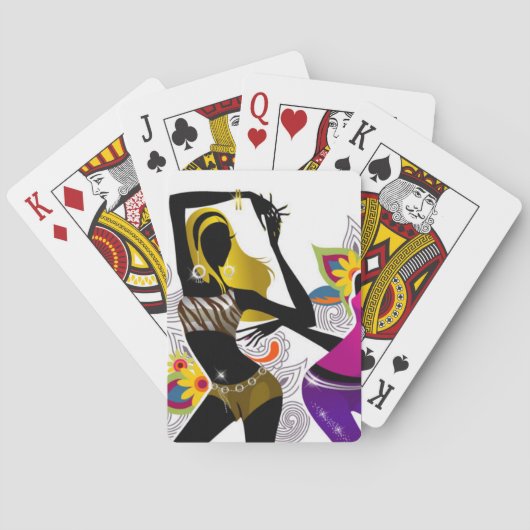 Zwei Mädchen tanzen floralen Hintergrund Vector Il Spielkarten (Rückseite)