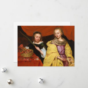 Zwei Mädchen wie Saint Agnes und Saint Dorothea Feiertagskarte