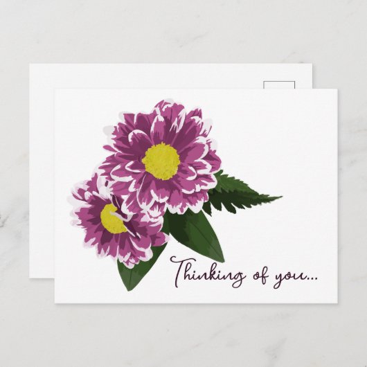 Zwei Magenta Pinks Dahlias denken an Sie Postkarte (Vorne/Hinten)