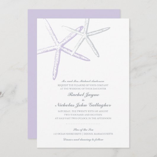 Zwei magere Starfish Lilac Gray | Hochzeit Einladung (Vorne/Hinten)
