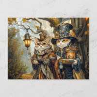 Zwei magische Katzen in einer Steampunkfantasiesze