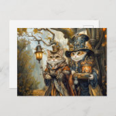 Zwei magische Katzen in einer Steampunkfantasiesze Postkarte (Vorne/Hinten)