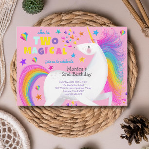 Zwei magische Regenbogencreme Einhorn zweiten Gebu Einladung