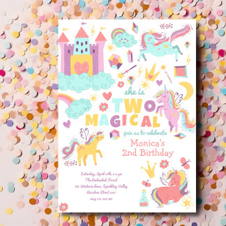 Zwei magische Regenbogenpastellfarben unicorn 2. G Einladung