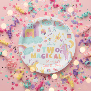 Zwei magische Regenbogenpastellfarben unicorn 2. G Pappteller