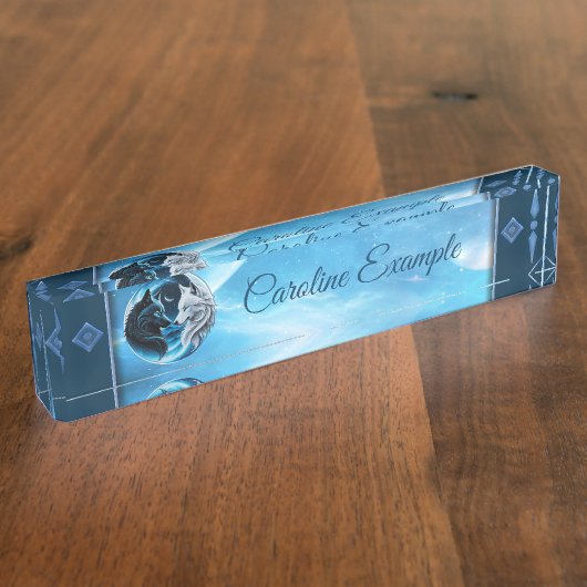 Zwei majestätische Wolfsköpfe Namensplakette (Seite)