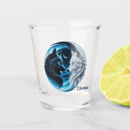 Zwei majestätische Wolfsköpfe Schnapsglas