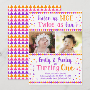 Zwei Mal als Nice Twin Girls ersten Geburtstag Einladung