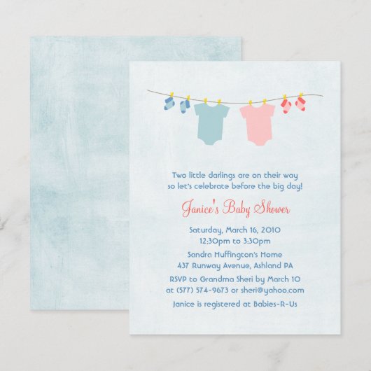 Zwei Mal so nette Baby Dusche Einladungen (Vorne/Hinten)