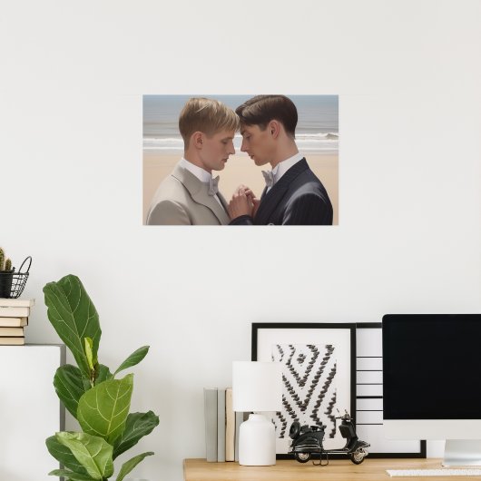 Zwei Männer auf ihrer Hochzeit am Strand Poster (Heimbüro)
