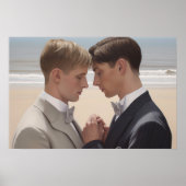Zwei Männer auf ihrer Hochzeit am Strand Poster (Vorne)