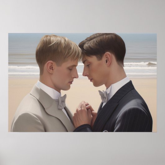 Zwei Männer auf ihrer Hochzeit am Strand Poster (Vorne)