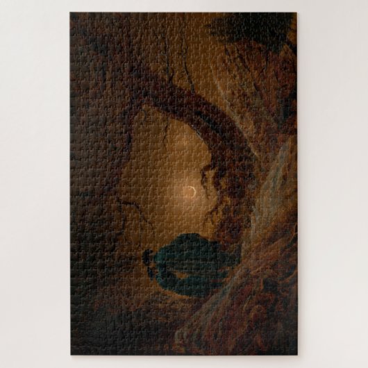 Zwei Männer besiegen den Mond nachts Puzzle (Vertikal)