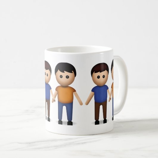 Zwei Männer, die Hände Emoji halten Kaffeetasse (VorderseiteRechts)