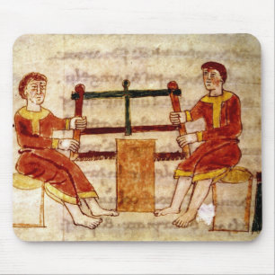 Zwei Männer, die Holz, von 'De Universo' sägen Mousepad