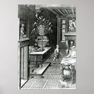 Zwei Männer lauschen einer musikalischen Skulptur Poster