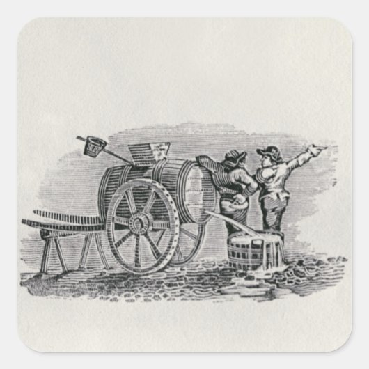 Zwei Männer mit Barrel Cart Quadratischer Aufkleber (Vorderseite)