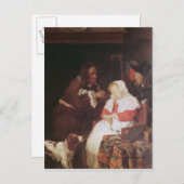 Zwei Männer mit schlafender Frau, c.1655-60 Postkarte (Vorne/Hinten)