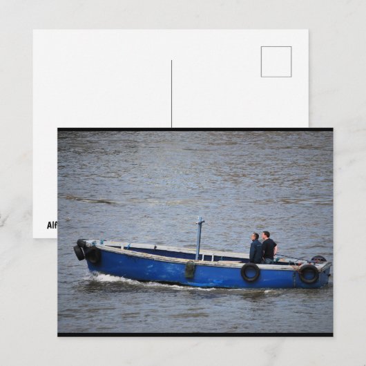 Zwei Männer und ein blaues Boot Postkarte (Vorne/Hinten)