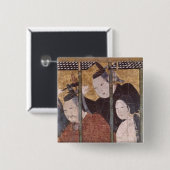 Zwei Männer und Frau hinter Markise, Detailschirm Button (Vorne & Hinten)