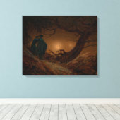 Zwei männliche Freunde, die nachts den Mond besieg Leinwanddruck (Insitu (Holzboden))