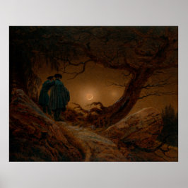 Zwei männliche Freunde, die nachts den Mond besieg Poster