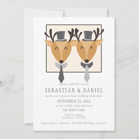 Zwei männliche Hirsche in Krawatte und hochhaarige Einladung (Vorderseite)
