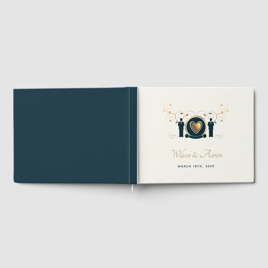 Zwei männliche Hochzeitscreme Blue LGBTQ Gästebuch (Voll)
