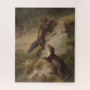 Zwei Marder im Wald (Tierkunst) Puzzle