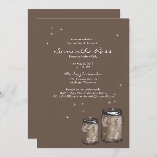 Zwei Mason Jars & Fireflies Brautparty Einladung (Vorne/Hinten)