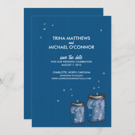 Zwei Mason Jars & Fireflies Save the Date (Vorne/Hinten)