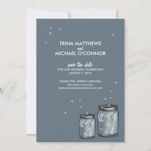 Zwei Mason Jars & Fireflies Save the Date (Vorderseite)