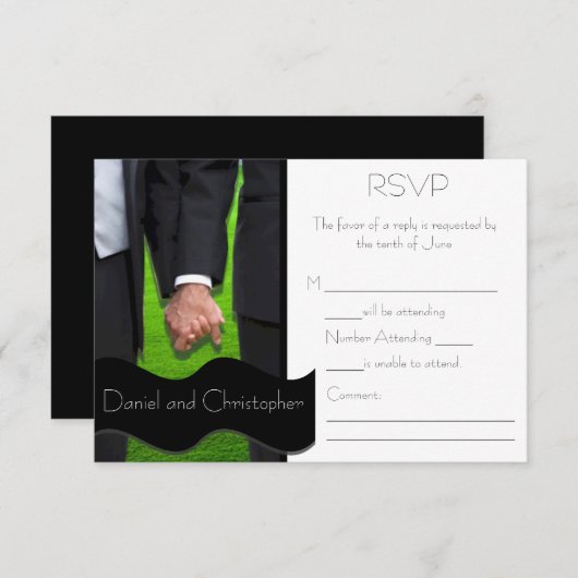 Zwei maßgeschneiderte Gay Wedding RSVP Karten (Vorne/Hinten)