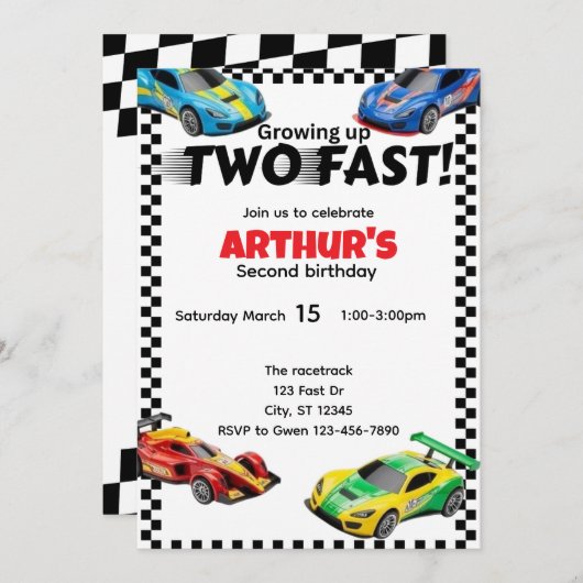 ZWEI MASSNAHMEN ZUM SCHNELLEN Geburtstag Einladung (Vorne/Hinten)