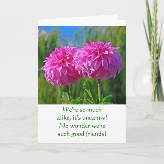 ZWEI "MATCHING" PINK DAHLIAS MIT FUNNTEM TEXT KARTE (Vorderseite)