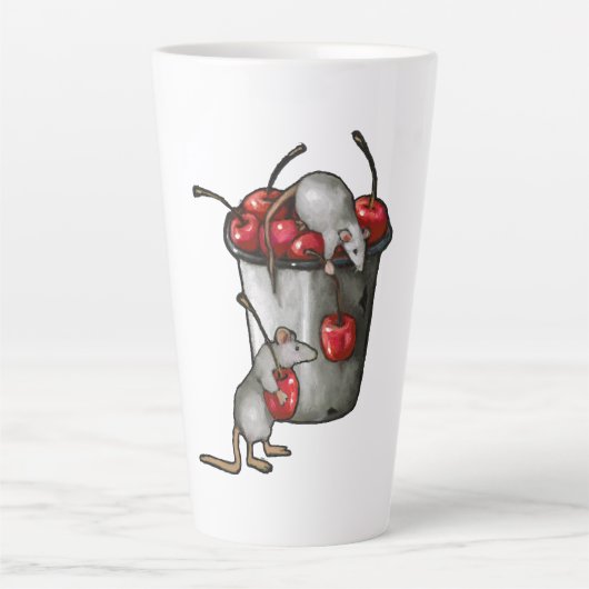 Zwei MÄUSE stehlen Kirschen, Eimer Kirschen Kunst Milchtasse (Vorderseite)