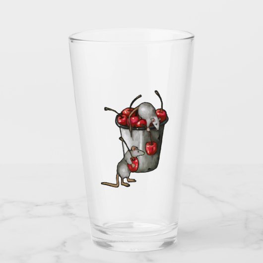 Zwei MÄUSE stehlen Kirschen, Eimer mit Kirschen Ku Glas (Vorderseite)