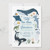 Zwei Meeres Whale Hai Leben 2. Geburtstag Einladung (Vorderseite)