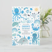 Zwei Meereslebewesen Niedliches Meer 2. Geburtstag Einladung (Stehend Vorderseite)